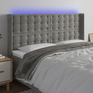 vidaXL Hoofdbord LED 183x16x118/128 cm fluweel lichtgrijs