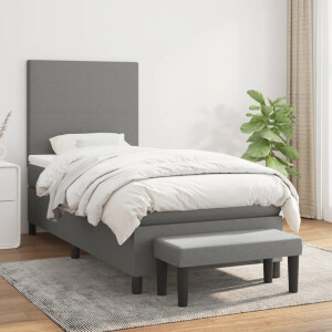 vidaXL Boxspring met matras stof donkergrijs 90x200 cm
