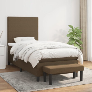 vidaXL Boxspring met matras stof donkerbruin 100x200 cm