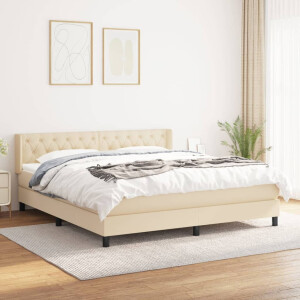 vidaXL Boxspring met matras stof crèmekleurig 160x200 cm