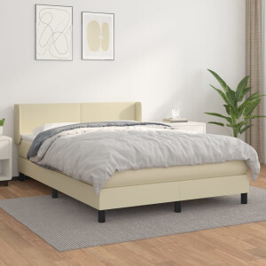 vidaXL Boxspring met matras kunstleer crèmekleurig 140x190 cm