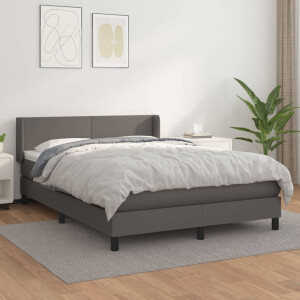 vidaXL Boxspring met matras kunstleer grijs 140x200 cm