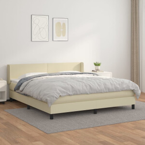 vidaXL Boxspring met matras kunstleer crèmekleurig 180x200 cm