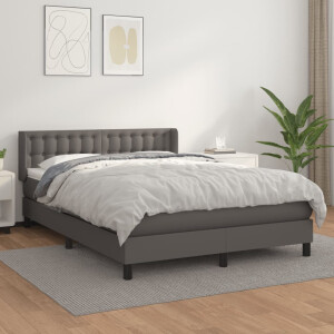 vidaXL Boxspring met matras kunstleer grijs 140x190 cm