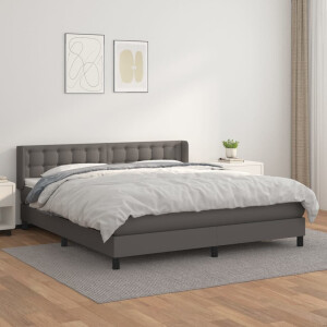 vidaXL Boxspring met matras kunstleer grijs 160x200 cm