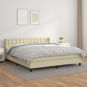 vidaXL Boxspring met matras kunstleer crèmekleurig 180x200 cm