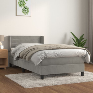 vidaXL Boxspring met matras fluweel lichtgrijs 100x200 cm