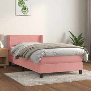 vidaXL Boxspring met matras fluweel roze 100x200 cm