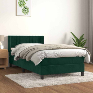 vidaXL Boxspring met matras fluweel donkergroen 100x200 cm