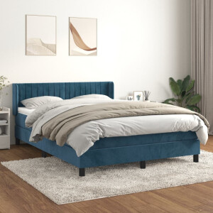 vidaXL Boxspring met matras fluweel donkerblauw 140x200 cm