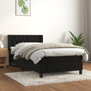 vidaXL Boxspring met matras fluweel zwart 90x200 cm