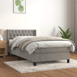 vidaXL Boxspring met matras fluweel lichtgrijs 100x200 cm