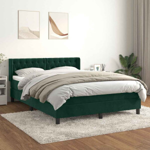 vidaXL Boxspring met matras fluweel donkergroen 140x190 cm