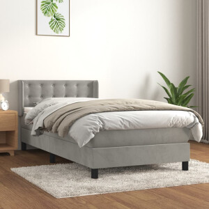 vidaXL Boxspring met matras fluweel lichtgrijs 90x190 cm