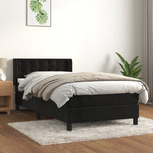 vidaXL Boxspring met matras fluweel zwart 90x200 cm