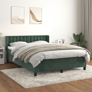 vidaXL Boxspring met matras fluweel donkergroen 140x190 cm
