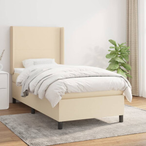vidaXL Boxspring met matras stof crèmekleurig 90x200 cm