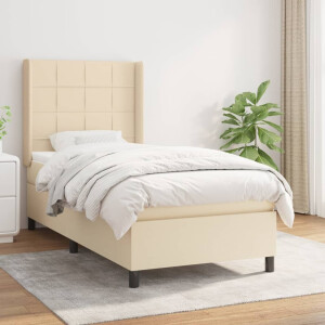 vidaXL Boxspring met matras stof crèmekleurig 90x190 cm