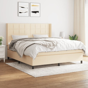 vidaXL Boxspring met matras stof crèmekleurig 160x200 cm