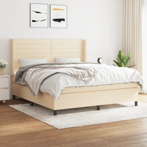 vidaXL Boxspring met matras stof crèmekleurig 160x200 cm