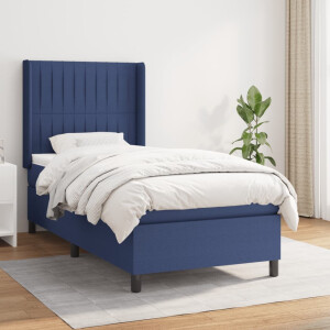 vidaXL Boxspring met matras stof blauw 90x190 cm