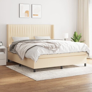 vidaXL Boxspring met matras stof crèmekleurig 160x200 cm
