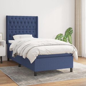 vidaXL Boxspring met matras stof blauw 100x200 cm