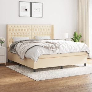 vidaXL Boxspring met matras stof crèmekleurig 180x200 cm