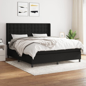 vidaXL Boxspring met matras stof zwart 160x200 cm