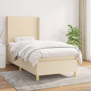 vidaXL Boxspring met matras stof crèmekleurig 90x200 cm