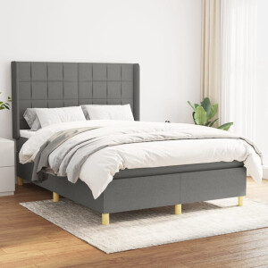 vidaXL Boxspring met matras stof donkergrijs 140x200 cm