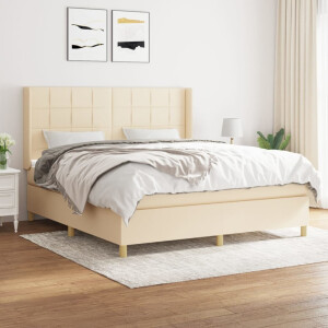 vidaXL Boxspring met matras stof crèmekleurig 160x200 cm