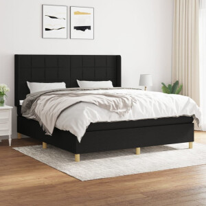 vidaXL Boxspring met matras stof zwart 180x200 cm