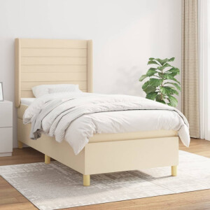 vidaXL Boxspring met matras stof crèmekleurig 90x200 cm