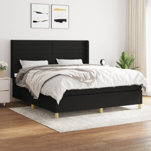 vidaXL Boxspring met matras stof zwart 160x200 cm