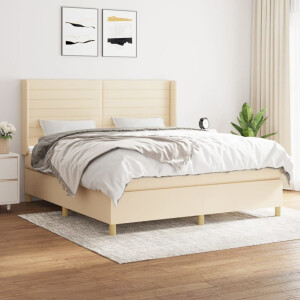 vidaXL Boxspring met matras stof crèmekleurig 160x200 cm