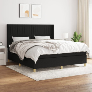 vidaXL Boxspring met matras stof zwart 180x200 cm