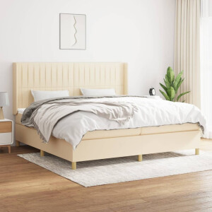 vidaXL Boxspring met matras stof crèmekleurig 200x200 cm