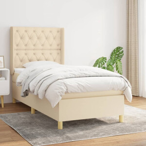 vidaXL Boxspring met matras stof crèmekleurig 80x200 cm