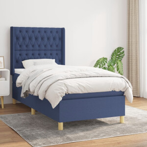 vidaXL Boxspring met matras stof blauw 90x200 cm