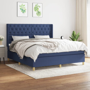 vidaXL Boxspring met matras stof blauw 160x200 cm