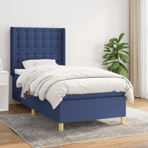 vidaXL Boxspring met matras stof blauw 90x190 cm