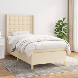 vidaXL Boxspring met matras stof crèmekleurig 100x200 cm