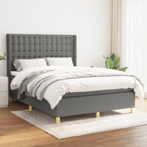 vidaXL Boxspring met matras stof donkergrijs 140x200 cm
