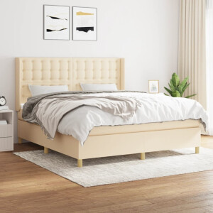 vidaXL Boxspring met matras stof crèmekleurig 180x200 cm
