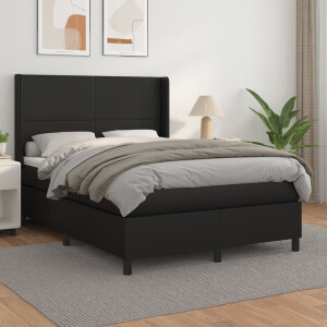 vidaXL Boxspring met matras kunstleer zwart 140x190 cm