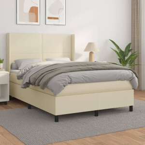 vidaXL Boxspring met matras kunstleer crèmekleurig 140x190 cm