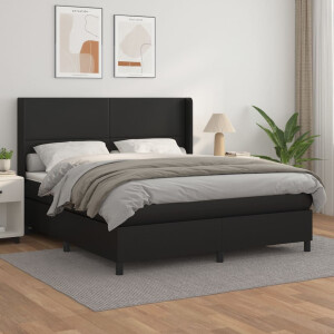 vidaXL Boxspring met matras kunstleer zwart 180x200 cm