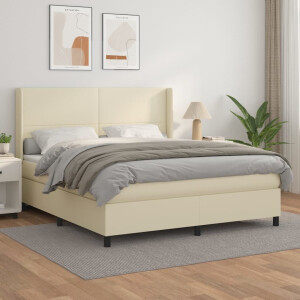 vidaXL Boxspring met matras kunstleer crèmekleurig 180x200 cm