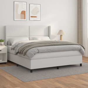 vidaXL Boxspring met matras kunstleer wit 160x200 cm
